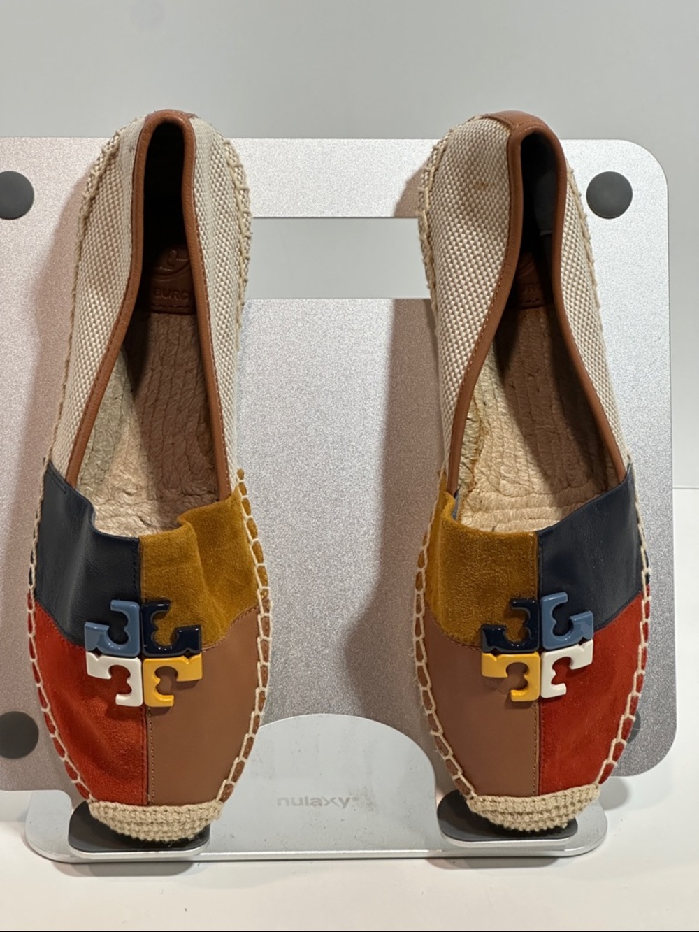 Tory Burch Ines Color-Block Espadrille Mixed Media Logo Flat